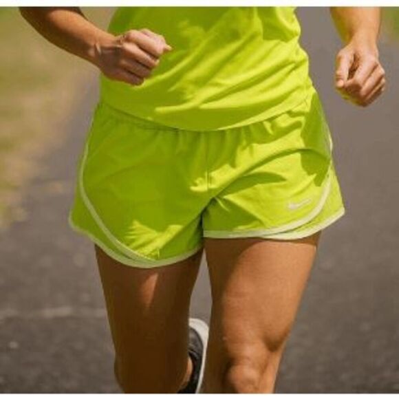 NWT NIKE Women's Dri-FIT Mid-Rise Brief-Lined Running Shorts Lemon Green - Picture 1 of 12